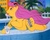 Size: 431x341 | Tagged: safe, screencap, bon bon (g1), earth pony, pony, g1, my little pony tales, the masquerade, bikini, bikini bottom, bikini top, clothes, cup, cute, drink, female, lipstick, prone, smiling, solo, straw, sunglasses, swimsuit, you know for kids