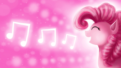 Size: 1366x768 | Tagged: safe, artist:chanceyb, pinkie pie, earth pony, pony, g4, eyes closed, female, happy, music notes, open mouth, pink, portrait, singing, smiling, solo