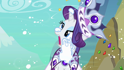 Size: 1280x720 | Tagged: safe, screencap, princess platinum, rarity, g4, hearth's warming eve (episode), blizzard, derp, out of context, snow, snowfall