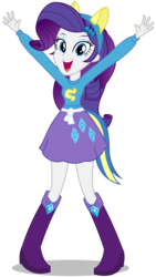 Size: 6775x12000 | Tagged: safe, artist:caliazian, rarity, equestria girls, g4, my little pony equestria girls, .ai available, absurd resolution, boots, canterlot high, clothes, fake tail, female, helping twilight win the crown, high heel boots, long hair, looking at you, open mouth, pony ears, pose, rarity fabulous pose, school spirit, shoes, simple background, skirt, solo, transparent background, vector, wondercolts
