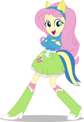 Size: 8208x11941 | Tagged: safe, artist:caliazian, fluttershy, equestria girls, g4, my little pony equestria girls, .ai available, absurd resolution, boots, canterlot high, clothes, collar, crossed arms, fake tail, female, fluttershy awesomeness pose, fluttershy's skirt, helping twilight win the crown, high heel boots, long hair, looking at you, open mouth, pony ears, pose, school spirit, shirt, simple background, skirt, socks, solo, teenager, transparent background, vector, wondercolts, wondercolts uniform