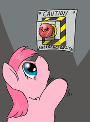 Size: 800x1080 | Tagged: safe, artist:fluffsplosion, fluffy pony, pony, big red button, solo, this will not end well