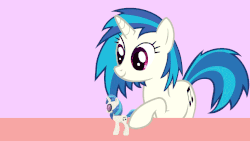 Size: 853x480 | Tagged: safe, artist:viva reverie, dj pon-3, vinyl scratch, pony, unicorn, g4, animated, blinking, cute, female, funko, hoof hold, mare, open mouth, playing, playing with oneself, show accurate, smiling, solo, toy, vinylbetes, vroom, vroom vroom