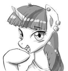 Size: 705x735 | Tagged: safe, artist:frankier77, twilight sparkle, g4, braces, female, monochrome, piercing, solo