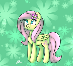 Size: 1200x1100 | Tagged: safe, artist:wolfy-pony, fluttershy, g4, female, flower in hair, smiling, solo