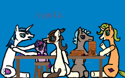 Size: 640x400 | Tagged: safe, artist:meanlucario, 8-bit (g4), gaffer, gizmo, shining armor, twilight sparkle, g4, 1000 hours in ms paint, amateur drawing, dice, digital art, dungeons and dragons, filly, filly twilight sparkle, group, ms paint, ogres and oubliettes, tabletop game
