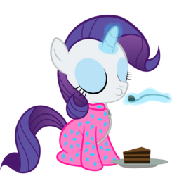 Size: 3231x3296 | Tagged: safe, artist:spellboundcanvas, rarity, pony, unicorn, g4, cake, eating, female, filly, filly rarity, food, footed sleeper, high res, simple background, solo, transparent background, younger