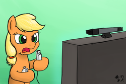 Size: 1280x855 | Tagged: safe, artist:mkogwheel, applejack, g4, female, newbie artist training grounds, solo, television, wii