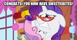 Size: 540x281 | Tagged: safe, edit, screencap, rarity, sweetie belle, pony, unicorn, g4, cute, diabetes, diasweetes, eyes closed, female, filly, floppy ears, frown, glasses, glomp, gritted teeth, hape, hug, mare, nuzzling, sisters, smiling