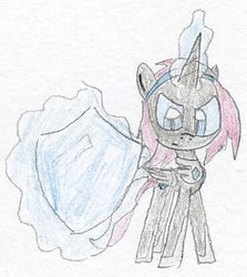 Size: 305x342 | Tagged: safe, artist:slizergiy, oc, oc only, oc:nyx, alicorn, pony, alicorn oc, shield, solo, traditional art