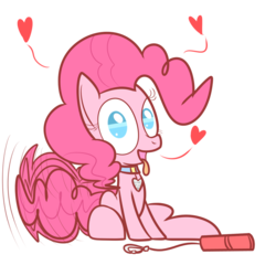 Size: 1024x1024 | Tagged: safe, artist:mr-degration, pinkie pie, g4, behaving like a dog, collar, cute, female, heart, leash, pet, pet play, pet tag, puppy pie, simple background, sitting, solo, transparent background