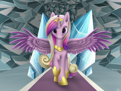 Size: 1600x1200 | Tagged: safe, artist:luminousdazzle, princess cadance, alicorn, pony, g4, female, looking at you, mare, solo, spread wings, wings