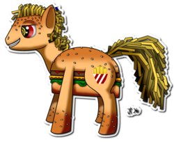 Size: 1638x1338 | Tagged: safe, artist:super-zombie, oc, oc only, oc:burgerstone, food pony, original species, solo