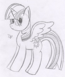 Size: 1429x1689 | Tagged: safe, artist:theshinywriter, twilight sparkle, alicorn, pony, g4, female, mare, monochrome, solo, traditional art, twilight sparkle (alicorn)