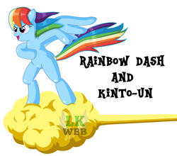 Size: 1000x879 | Tagged: safe, artist:lkweb, rainbow dash, g4, dragon ball, dragon ball z, female, kinto'un, simple background, smiling, solo, white background, wings