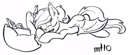 Size: 2560x1097 | Tagged: safe, artist:empty-10, oc, oc only, oc:inky, bat pony, pony, black and white, book, eyes closed, fangs, grayscale, hair bun, monochrome, pillow, sleeping, solo, spread wings, traditional art