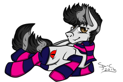 Size: 2048x1365 | Tagged: safe, artist:sparc, oc, oc only, oc:thunder wave, vampony, clothes, scarf, socks, solo, striped socks