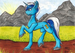 Size: 2467x1742 | Tagged: safe, artist:stirren, minuette, pony, unicorn, g4, crest (r63), markers, rule 63, stroll, traditional art