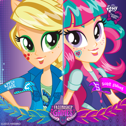 Size: 720x720 | Tagged: safe, applejack, sour sweet, equestria girls, g4, my little pony equestria girls: friendship games, official, comparison, crystal prep academy, crystal prep shadowbolts, equestria girls logo, wondercolts