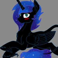 Size: 1000x1000 | Tagged: artist needed, safe, nightmare moon, classical unicorn, g4, blushing, darkhorse knight, gray background, horn, leonine tail, rule 63, simple background, solo, unshorn fetlocks