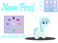 Size: 2716x2024 | Tagged: safe, artist:deltafairy, oc, oc only, oc:neon frost, earth pony, pony, cutie mark, female, high res, mare, reference sheet, requested art, simple background, solo, white background