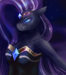 Size: 784x900 | Tagged: safe, artist:jupiter-ponies, artist:jupltercandy, nightmare rarity, rarity, anthro, g4, armpits, breasts, fangs, female, looking at you, slit pupils, solo