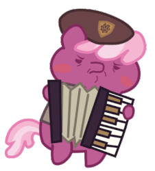 Size: 355x392 | Tagged: safe, artist:omegaozone, cheerilee, earth pony, pony, g4, /k/, accordion, animated, beret, bipedal, chibi, dat face soldier, female, frown, gif, mitchirineko march, musical instrument, pony parade, remove kebab, simple background, solo, transparent background