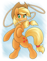 Size: 1275x1650 | Tagged: safe, artist:ambris, applejack, earth pony, pony, g4, colored pupils, female, freckles, hat, lasso, mare, mouth hold, rope, solo