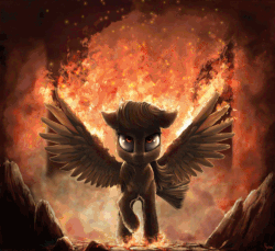Size: 928x850 | Tagged: safe, artist:equum_amici, artist:nemo2d, wild fire, pegasus, pony, g4, animated, badass, cinemagraph, epic, female, fire, mare, sibsy, solo, spread wings