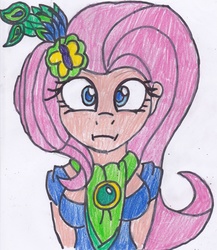 Size: 2297x2641 | Tagged: safe, artist:cuddlelamb, fluttershy, human, g4, make new friends but keep discord, :i, high res, humanized, traditional art, we bought two cakes