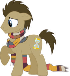 Size: 2686x2903 | Tagged: safe, artist:sketchmcreations, doctor whooves, time turner, earth pony, pony, g4, slice of life (episode), clothes, doctor who, fourth doctor, fourth doctor's scarf, high res, inkscape, male, scarf, simple background, solo, stallion, striped scarf, transparent background, vector