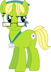 Size: 1045x1456 | Tagged: safe, artist:sketchmcreations, bittersweet (g4), pony, unicorn, g4, princess spike, bandana, female, glasses, horn, inkscape, katie cook, lanyard, mare, simple background, solo, transparent background, vector