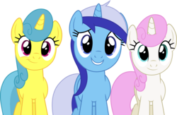 Size: 4598x3000 | Tagged: safe, artist:dashiesparkle, lemon hearts, minuette, twinkleshine, pony, amending fences, g4, background pony, group, high res, simple background, transparent background, vector