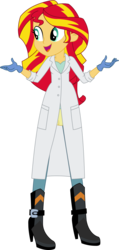 Size: 940x1974 | Tagged: safe, artist:sketchmcreations, sunset shimmer, equestria girls, g4, my little pony equestria girls: friendship games, the science of magic, clothes, female, gloves, happy, high heel boots, inkscape, lab coat, latex, latex socks, rubber gloves, simple background, socks, solo, sunset the science gal, transparent background, vector
