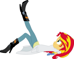 Size: 2016x1612 | Tagged: safe, artist:sketchmcreations, sunset shimmer, equestria girls, g4, my little pony equestria girls: friendship games, the science of magic, boots, clothes, female, gloves, high heel boots, inkscape, lab coat, raised leg, rubber gloves, simple background, solo, sunset the science gal, transparent background, vector