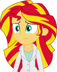 Size: 622x783 | Tagged: safe, artist:sketchmcreations, sunset shimmer, equestria girls, g4, my little pony equestria girls: friendship games, the science of magic, bust, clothes, female, inkscape, lab coat, simple background, solo, sunset the science gal, transparent background, unsure, vector