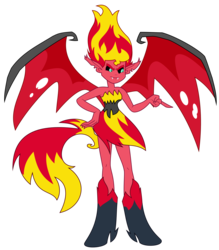 Size: 3500x4000 | Tagged: safe, artist:ponyalfonso, sunset shimmer, demon, equestria girls, g4, my little pony equestria girls, bat wings, clothes, fangs, female, high res, inkscape, simple background, solo, sunset satan, transparent background, vector, wings