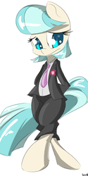 Size: 600x1200 | Tagged: safe, artist:[redacted], coco pommel, pony, g4, bipedal, blazer, business suit, clothes, crossdressing, looking down, necktie, pants, shirt, solo, suit