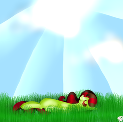 Size: 501x495 | Tagged: safe, artist:mistressfabulous, oc, oc only, crepuscular rays, relaxing, solo, sunlight