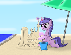 Size: 2966x2290 | Tagged: safe, artist:lifesharbinger, sea swirl, seafoam, pony, unicorn, g4, beach, female, high res, mare, sandcastle, solo