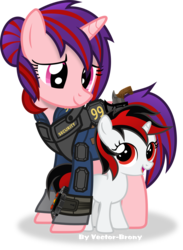 Size: 3392x4634 | Tagged: safe, artist:vector-brony, oc, oc only, oc:blackjack, oc:gin rummy, fallout equestria, fallout equestria: project horizons, female, filly, mother and daughter, show accurate, simple background, transparent background