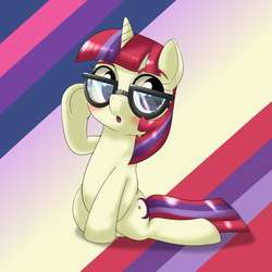 Size: 1000x1000 | Tagged: safe, artist:ushiro no kukan, moondancer, pony, g4, adorkable, cute, dancerbetes, dork, female, glasses, solo