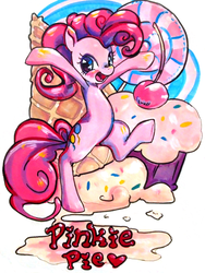 Size: 960x1280 | Tagged: safe, artist:luvlymilk, edit, pinkie pie, g4, female, solo, traditional art