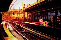 Size: 1024x678 | Tagged: safe, artist:novi-ta, fluttershy, g4, irl, photo, ponies in real life, raised hoof, solo, train station, train tracks, vector