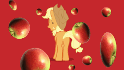 Size: 853x480 | Tagged: safe, artist:drakinite, applejack, earth pony, pony, g4, animated, apple, butt, butt shake, eyes closed, female, happy, missing cutie mark, plot, silly, silly pony, solo, spinning, that pony sure does love apples, wiggle