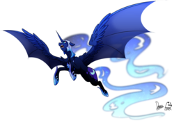 Size: 3507x2480 | Tagged: safe, artist:dormin-dim, nightmare moon, g4, bat wings, female, flying, high res, hybrid wings, large wings, simple background, solo, spread wings, transparent background