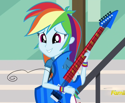 Size: 1227x1011 | Tagged: safe, screencap, rainbow dash, equestria girls, g4, my little pony equestria girls: friendship games, discovery family logo, female, guitar, reaction image, solo