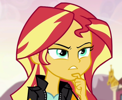 Size: 1219x995 | Tagged: safe, screencap, sunset shimmer, equestria girls, g4, my little pony equestria girls: friendship games, female, reaction image, solo, thinking