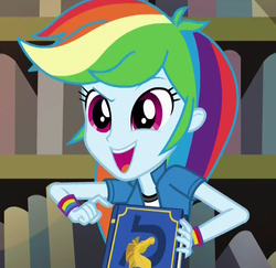 Size: 1043x1013 | Tagged: safe, screencap, rainbow dash, equestria girls, g4, my little pony equestria girls: friendship games, cute, dashabetes, female, reaction image, solo, yearbook