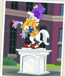 Size: 857x1001 | Tagged: safe, screencap, equestria girls, g4, my little pony equestria girls: friendship games, canterlot high, clown, vandalism, wondercolt statue